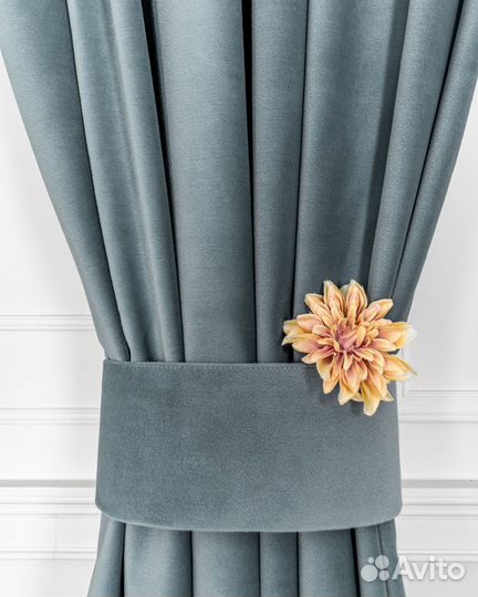 Комплект портьер бархат Богема Серо-голубой шторы