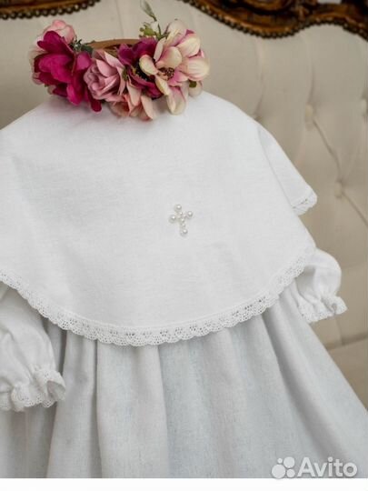 Крестильный набор + чепчик+полотенце с вышивкой