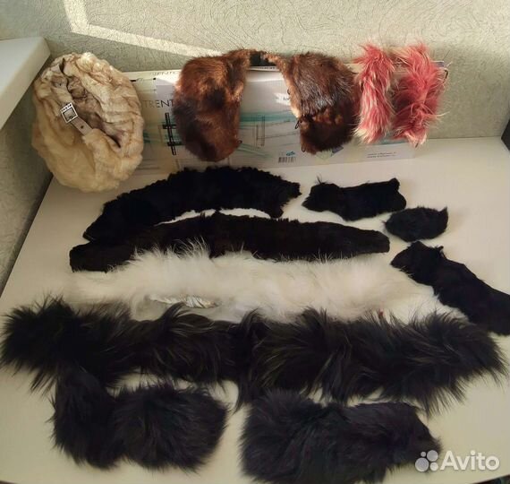 Шкурки, куски разного меха (натуральный),воротник