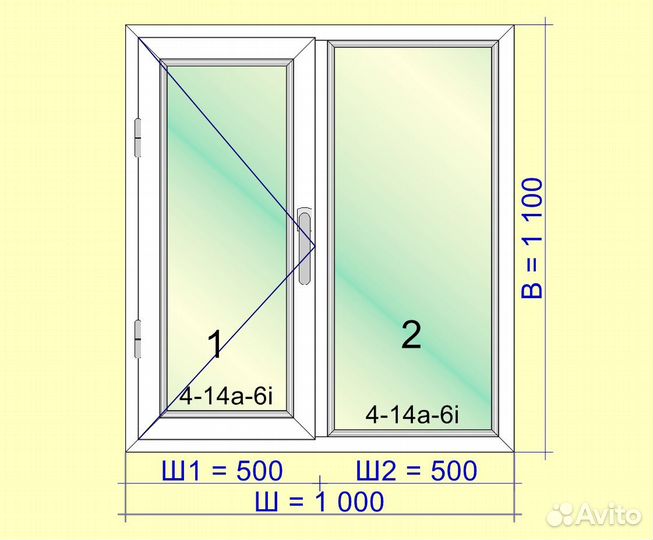 Окно пластиковое 1000х1100