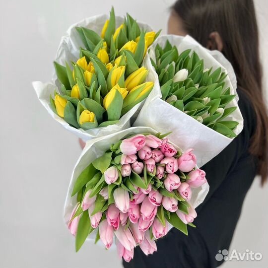 Тюльпаны букет 101шт, цветы с доставкой