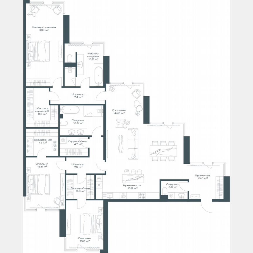 4-к. квартира, 193,9 м², 6/11 эт.