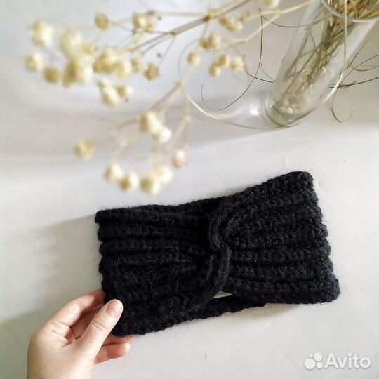 Повязка на голову черная женская альпаковая