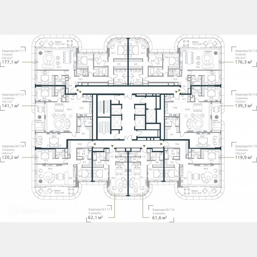 2-к. квартира, 109,2 м², 11/19 эт.
