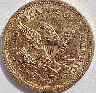 2,5 доллара,1854 г., США, Au 3.76 г