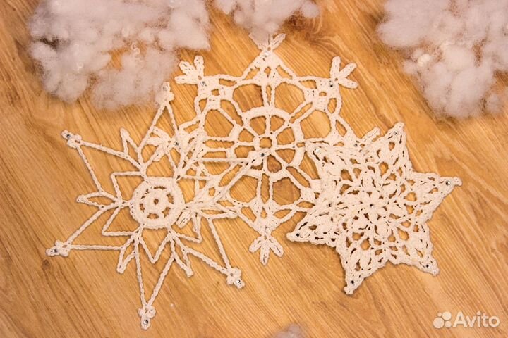 Украшение на ёлку. Вязанные снежинки