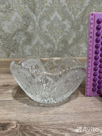 Салатник с цветочным декором, хрусталь