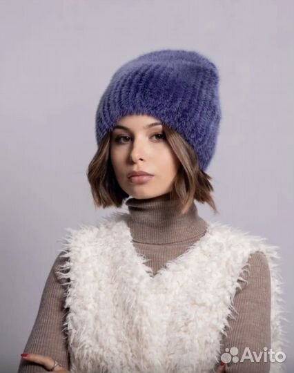 Новая шапка из вязанной норки в эксклюзивном цвете