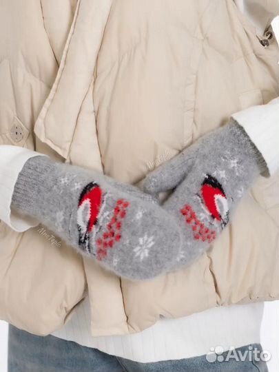 Комплект носки и варежки шерстяные вязаные