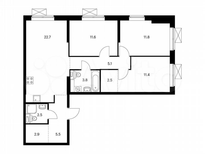 3-к. квартира, 79,8 м², 9/25 эт.