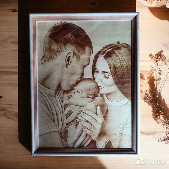 Портреты, картины по фото выжженные на дереве