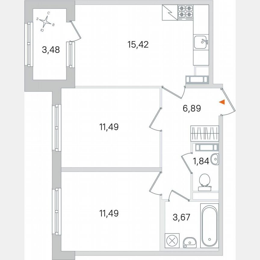 2-к. квартира, 52,5 м², 3/4 эт.