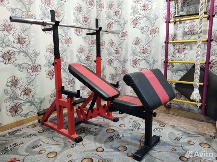 Скамья для жима лёжа, штанга, гантели, гири