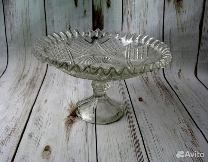 Ваза на ножке стекло Мальцов номер дореволюционная