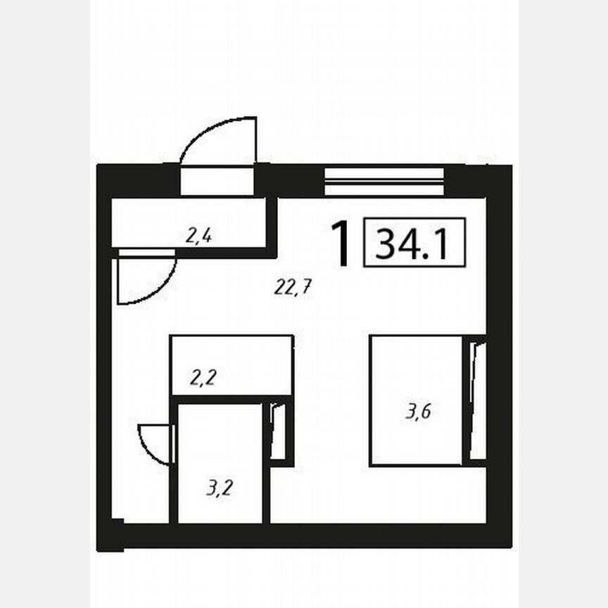 1-к. апартаменты, 34,1 м², 1/5 эт.
