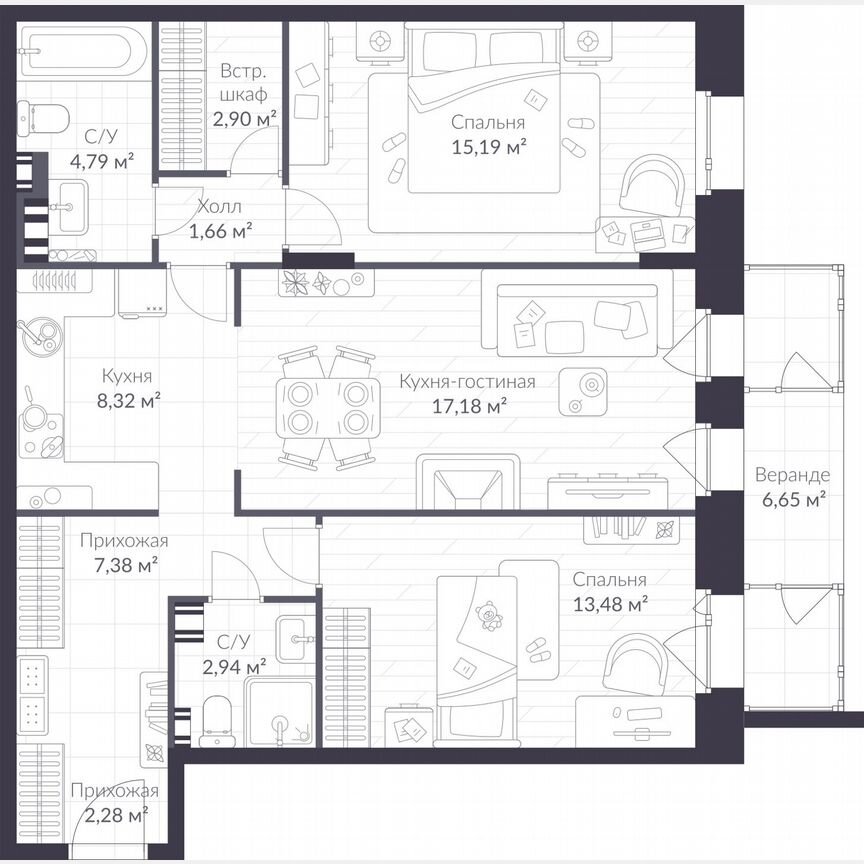 2-к. квартира, 81,7 м², 3/3 эт.