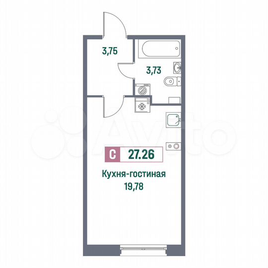 Квартира-студия, 27,3 м², 1/16 эт.