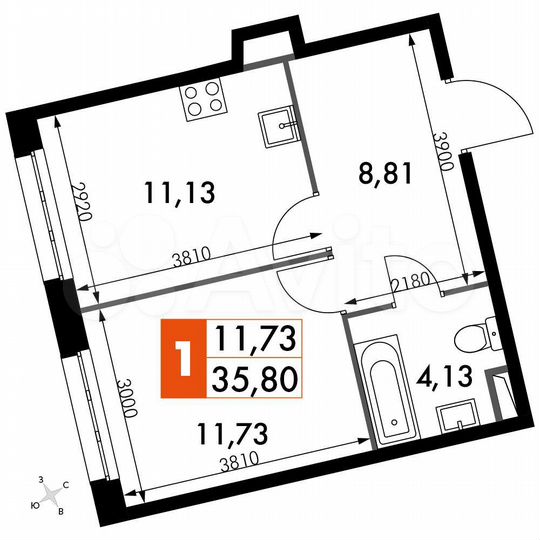 1-к. апартаменты, 35,8 м², 9/15 эт.