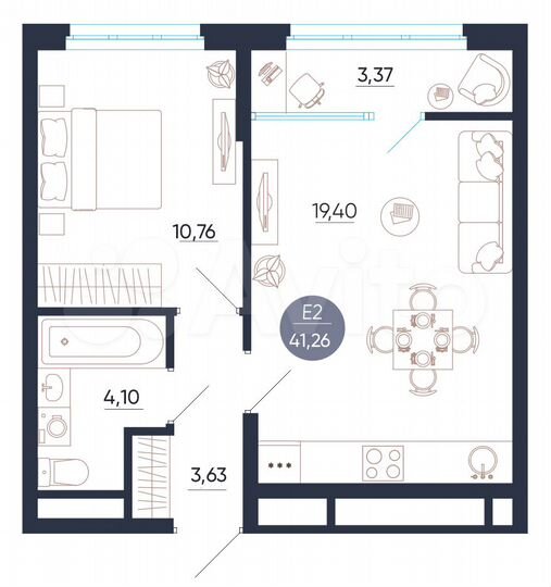 1-к. квартира, 41,3 м², 22/25 эт.
