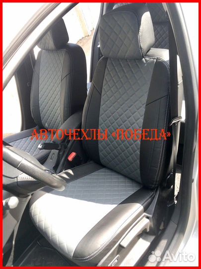 Чехлы Renault Sandero 2 из экокожи чёрно-серые Ром