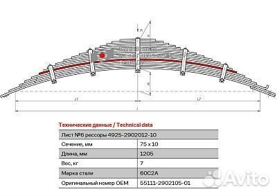 Лист рессоры передней № 5 камаз 55111 чмз