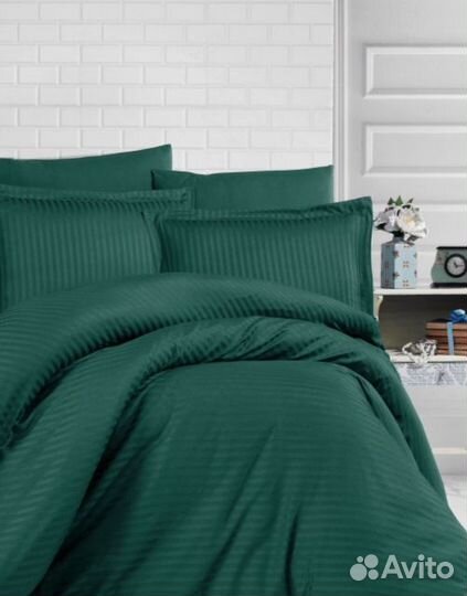 Постельное белье Страйп сатин зеленое комплекты