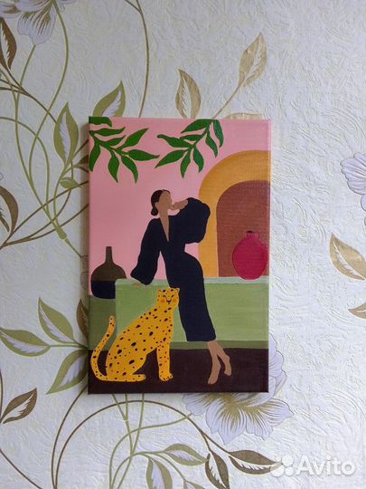 Картина на холсте Девушка с тигром