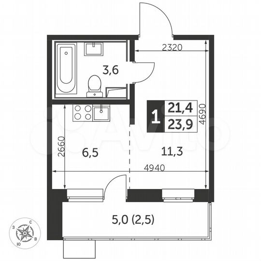 Квартира-студия, 24,4 м², 22/25 эт.