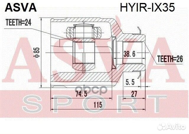Шрус внутренний перед прав hyirix35 asva