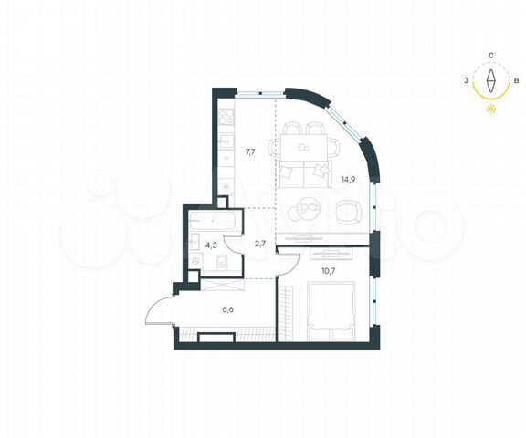2-к. квартира, 46,9 м², 18/45 эт. на продажу в Москве | Купить квартиру ...