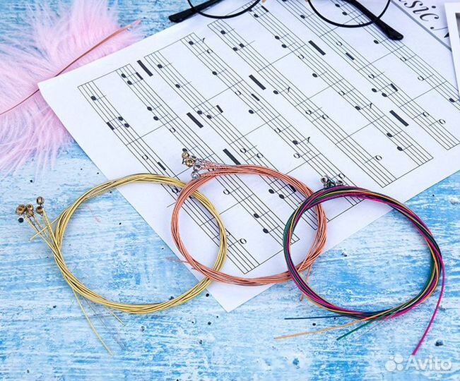 Струны для акустической гитары радужные цветные