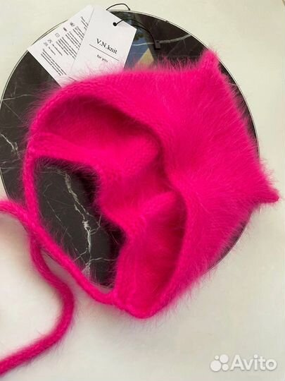 Вязанная котошапка мишкашапка