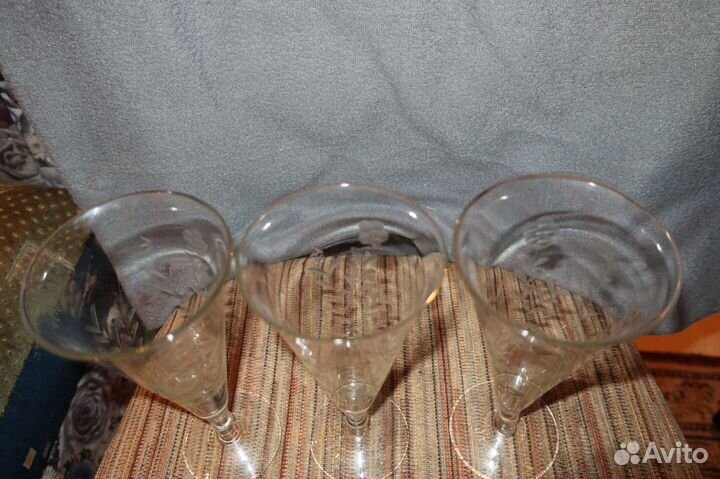 Три старинных стеклянных фужера до 1917 года