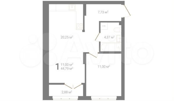 1-к. квартира, 44,8 м², 2/23 эт.