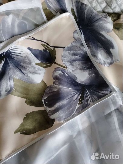 Комплект штор с тюлью на кухню, готовые