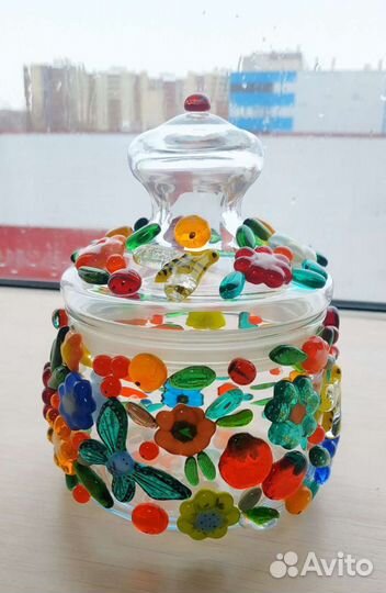 Баночка стеклянная с декором из стекла