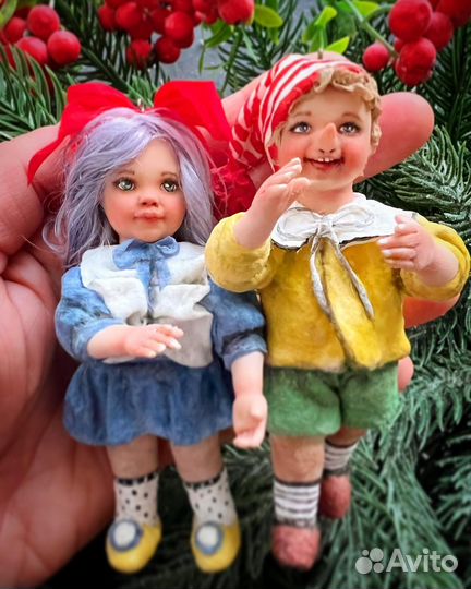 Буратино и Мальвина ватные ёлочные игрушки