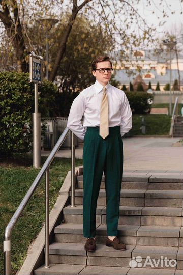 Брюки льняные зеленые