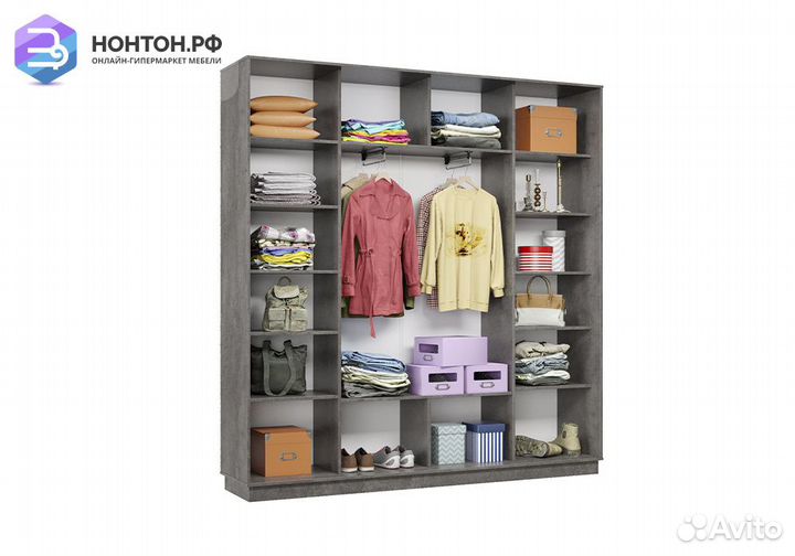 Шкаф-купе трёхдверный Приор с 1 зеркалом бетон