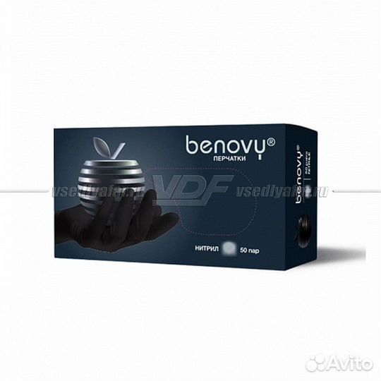 Перчатки нитриловые неопудренные Benovy черные, р