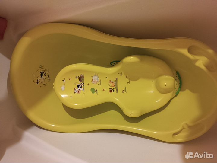 Ванночка с горкой + шапка + сиденье для купания