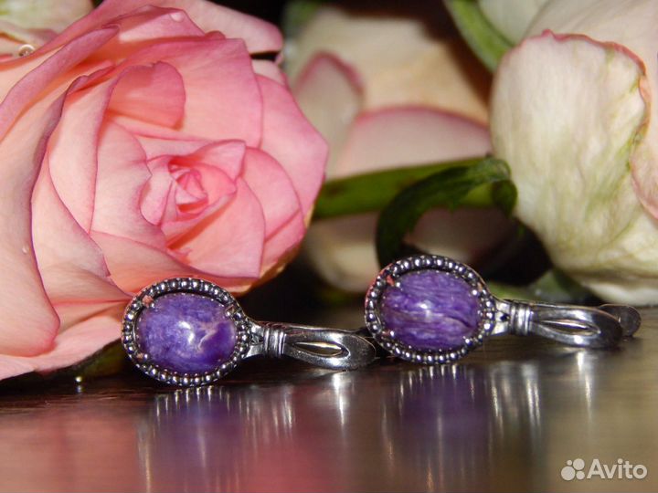 Серьги и кольцо чароит