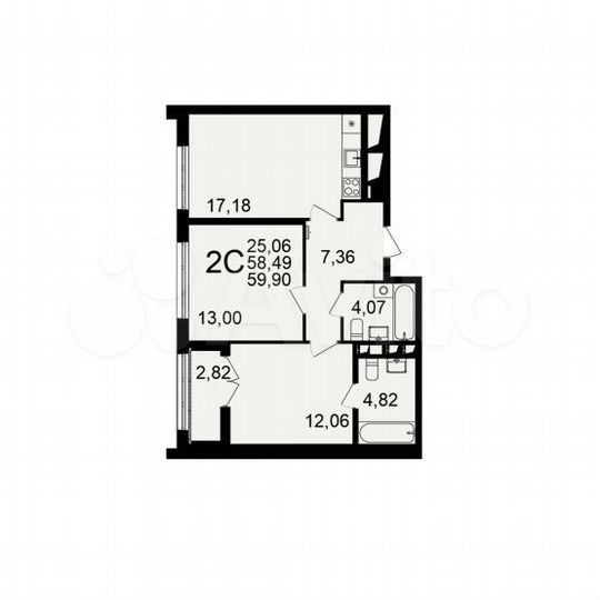 2-к. квартира, 59,9 м², 14/18 эт.