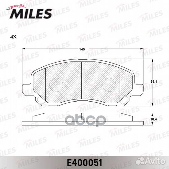 Колодки тормозные дисковые перед E400051 Miles