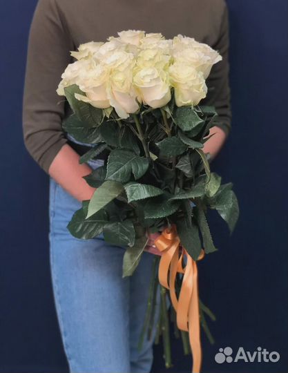 Букет из 15 белых Роз Эквадор 60 см