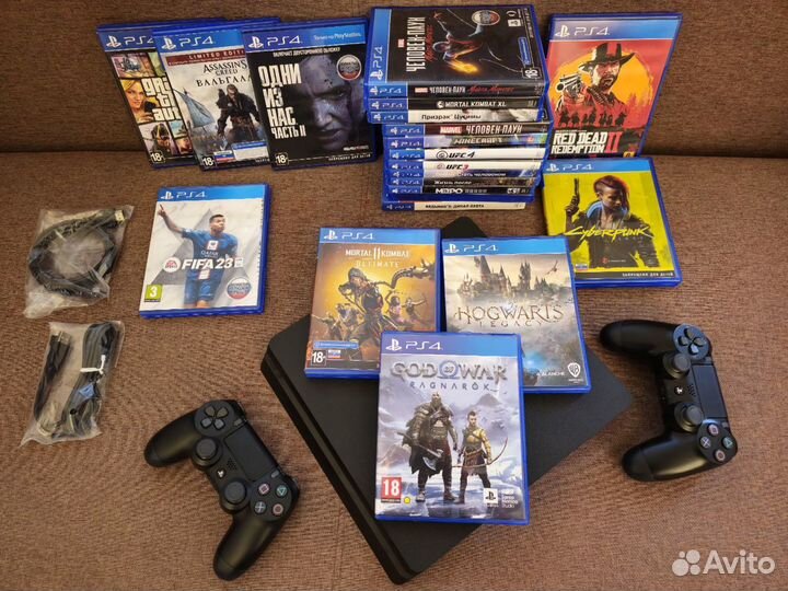 Sony PS4 Slim + 2 джойстика + 48 игр и коробка