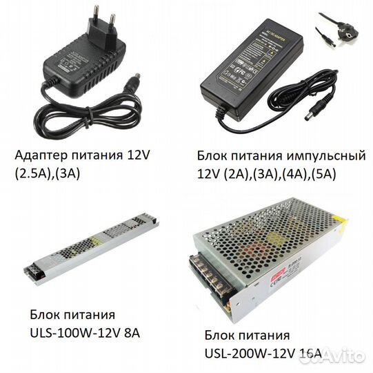 Блоки питания 12V (2A,2,5А,3А,4А,5А,8А,16А)