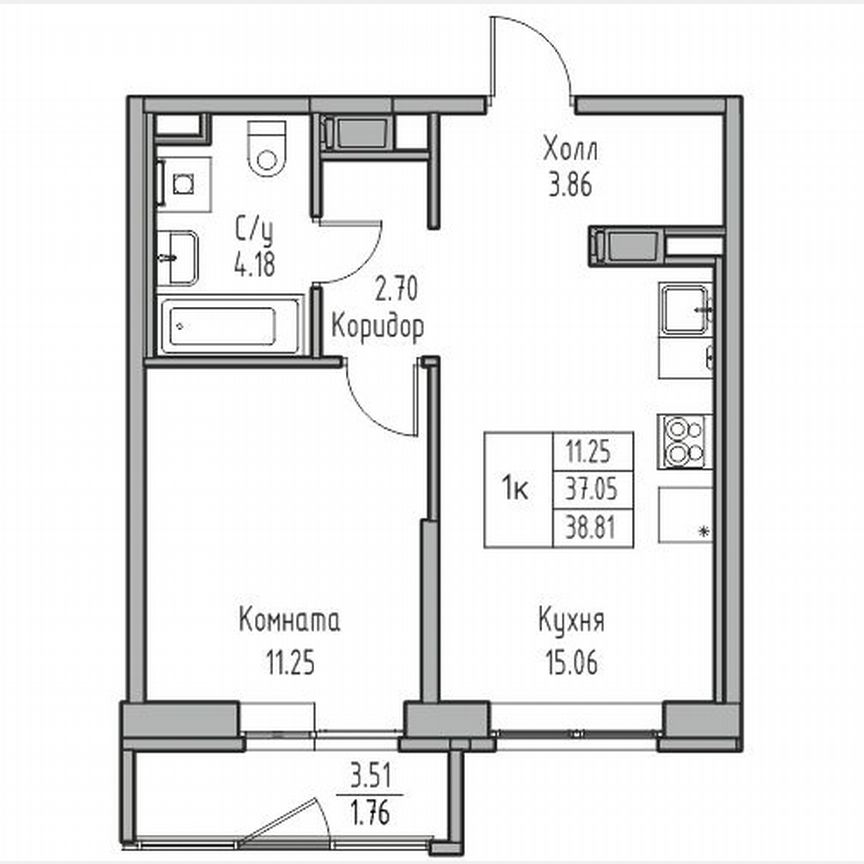 1-к. квартира, 38,8 м², 8/23 эт.