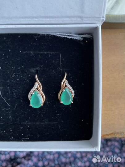 Серьги серебро позолота крупные агаты 3.82 г новые