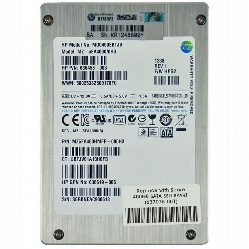 [637075-001] Жесткий Диск Hp 400gb Sata2 2.5" Ssd 637075-001